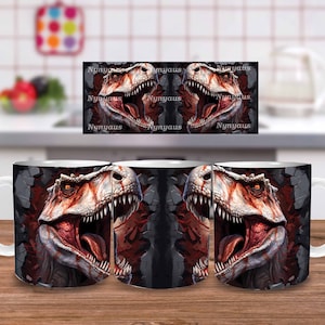 3D Colorful Dinosaur Mug Wrap Design, 3D Dinosaur Mug Wrap Png, 3D Mug Design 11oz 15oz Floral Wrap 3D Carved Png Digital Downloads