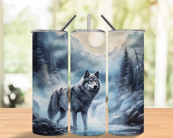 Wolf Png Tumbler, 20oz Skinny Tumbler, Sublimation Designs for Straight and Tapered Tumbler, Wolf Instant Digital Download Png