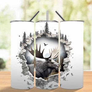 3D Moose Forest 20 oz Skinny Tumbler Sublimation Design, Straight Tumbler Wrap, 3D Moose Forest PNG Instant Digital Download