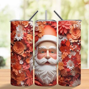 3D Santa Clause Christmas 20oz Tumbler Sublimation Wrap, Flower Straight and Tapered Tumbler, High Resolution PNG,Instant Download, 300 DPI