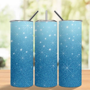 Blue glitter Ombre Tumbler Wrap, white to blue glitter Sublimation Design, 20oz Skinny Tumbler Png, Digital Download, Gradient Tumbler