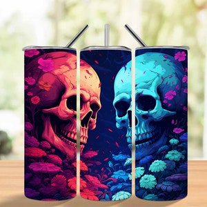 Skull and Roses Tumbler Wrap PNG, Skull 20 oz Skinny Tumbler Sublimation Design, Skull and Roses Instant Download Png