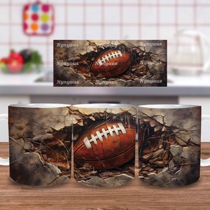 3D Football 20oz Mug Wrap Sublimation Design 3D Sport 15oz Mug Design Digital Download 3D Crack Hole Mug