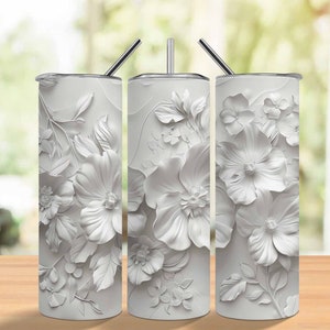 3D Floral Seamless 20 oz Skinny Tumbler Sublimation Design, Straight And Tapered Tumbler Wrap, Instant Digital Download PNG