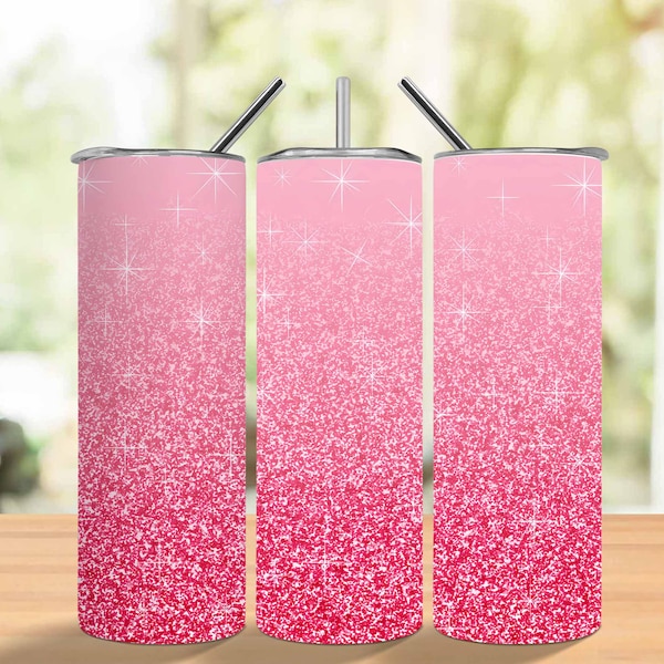 pink glitter Ombre Tumbler Wrap, pink to white glitter Sublimation Design, 20oz Skinny Tumbler Png, Digital Download, Gradient Tumbler