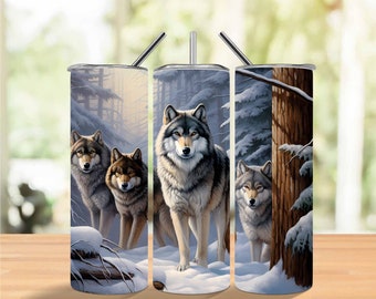 Wolf 20oz Skinny Tumbler, Sublimation Designs for Straight and Tapered Tumbler, Wolf PNG File, Wolf Tumbler Png Digital Download