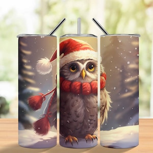 Christmas Owl Tumbler Wrap Tumbler Sublimation Design, 20oz Skinny Tumbler Png, Owl Tumbler Png, Digital Download PNG with Mockup