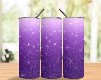 purple glitter Ombre Tumbler Wrap, white to purple Sublimation Design, 20oz Skinny Tumbler Png, Digital Download, Gradient Tumbler