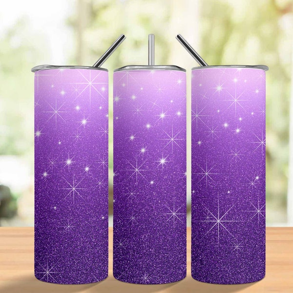purple glitter Ombre Tumbler Wrap, white to purple Sublimation Design, 20oz Skinny Tumbler Png, Digital Download, Gradient Tumbler