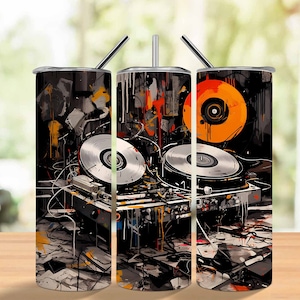 Vinyl Records PNG Tumbler, Skinny 20oz Tumbler Wrap, Sublimation Design PNG, Digital Download, Seamless Tumbler Template