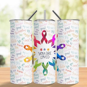 20 oz Skinny Tumbler Sublimation Cancer Comes in many Colors Awareness Ribbon Word Art Straight Design Digital Download PNG tumblers