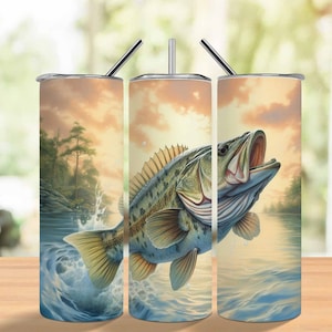 Bass Fish 20 oz Skinny Tumbler Sublimation Design Digital Download PNG, Bass Fishing Tumbler PNG, Bass Lover Tumbler PNG