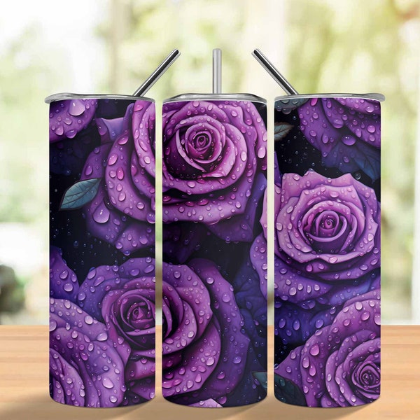 Purple Roses 20 oz Skinny Tumbler Sublimation Design Digital Download PNG Instant DIGITAL ONLY, Floral Rose Tumbler