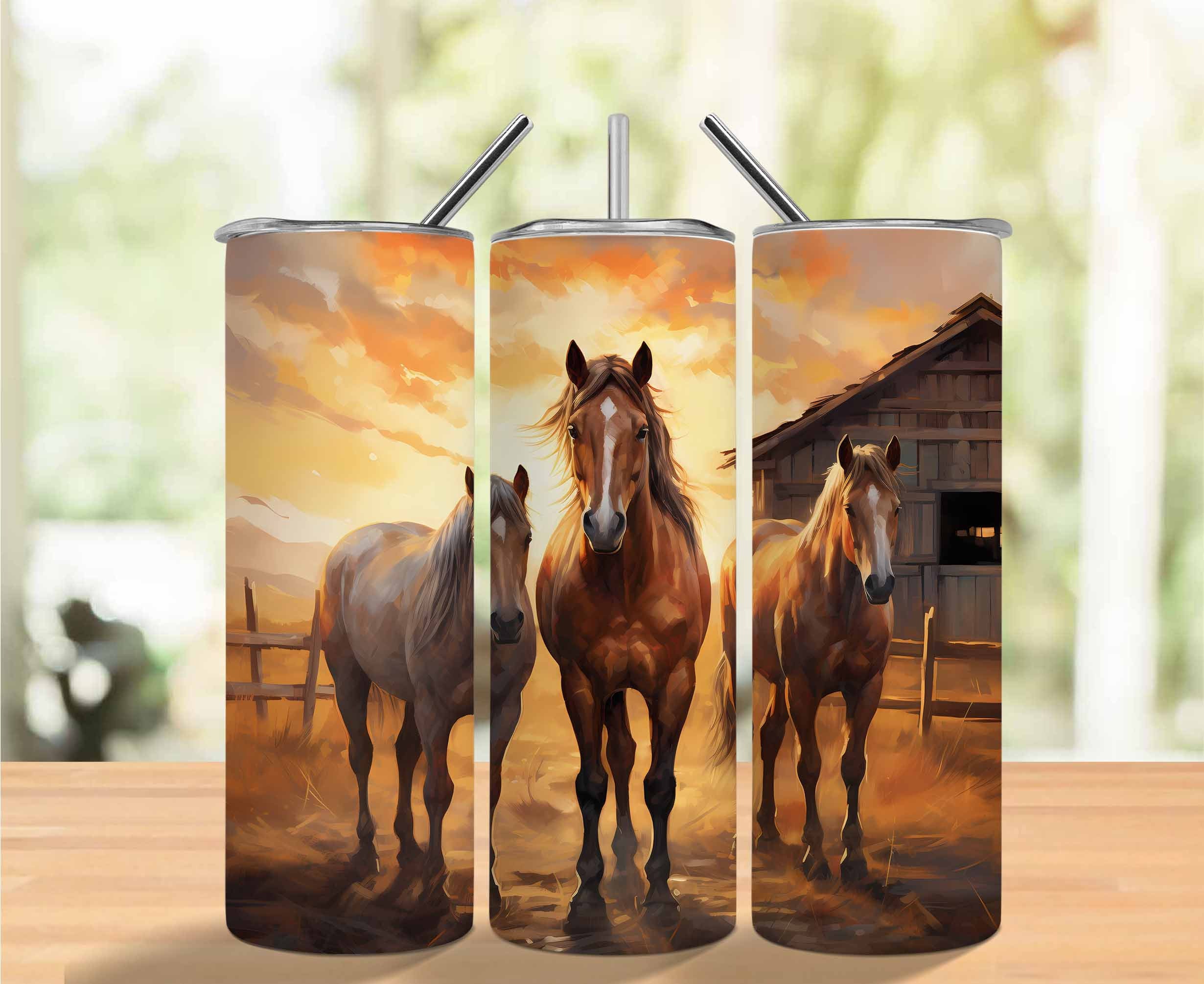 Strength Friesian Horse, 20 oz Skinny Tumbler with Straw - Classy Equine