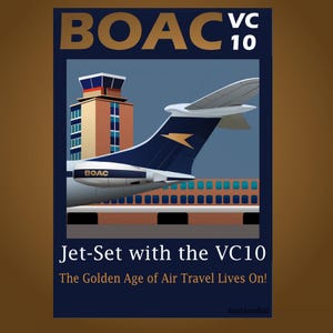 Poster retrò anni '60 BOAC VC 10, arte aeronautica retrò, poster di compagnie aeree vintage,  arredamento per la casa con aeroplano,