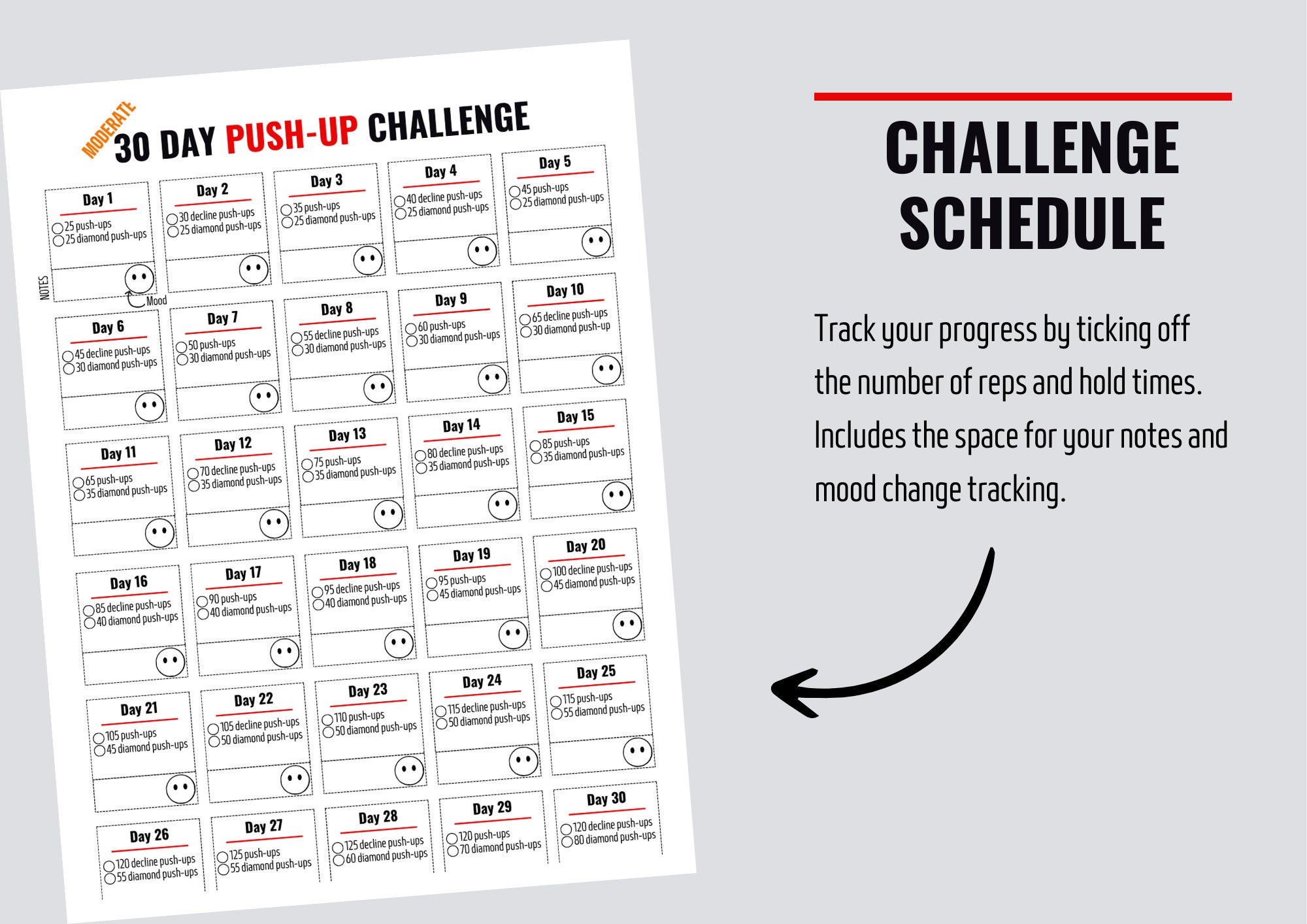 30 day Printable Push up Challenge A Home Exercise Routine for Men and Women to Build Strength and Endurance Etsy