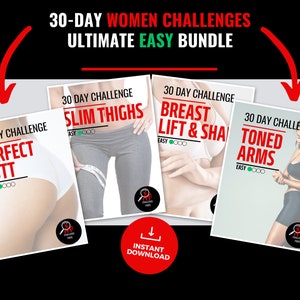 Pacchetto Sfida femminile di 30 giorni per principianti - Download istantaneo Piano di allenamento fitness stampabile - PDF esercizi a casa - Nessuna attrezzatura