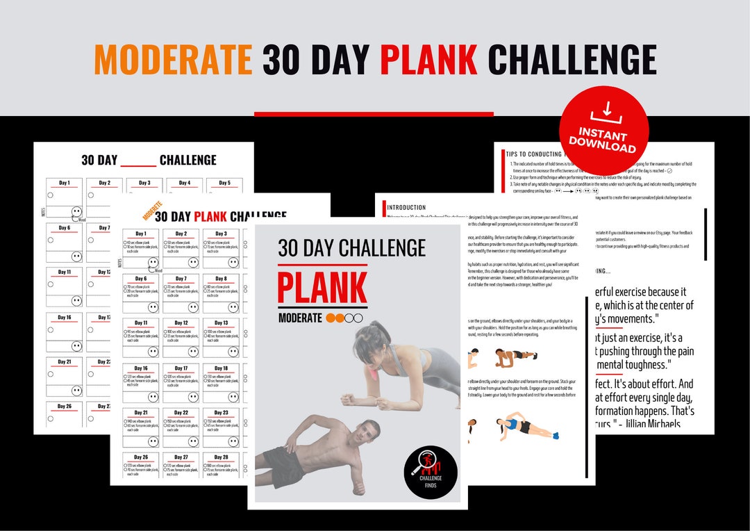 Printable 30 Day Plank Challenge for Home Fitness Enthusiasts Men and Women Bodyweight Exercise Program Instant Download Guide Etsy