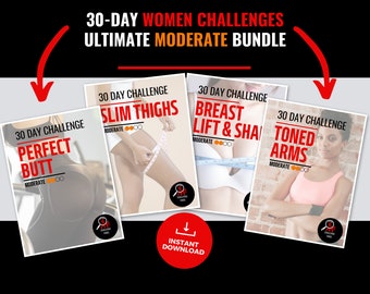 Moderate 30 Day Women Challenge Bundle - Instant Download Printable Fitness Workout Plan - Home Exercise PDF - No Equipment