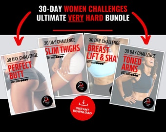 Very Hard 30 Day Women Challenge Bundle - Instant Download Printable Fitness Workout Plan - Home Exercise PDF - No Equipment