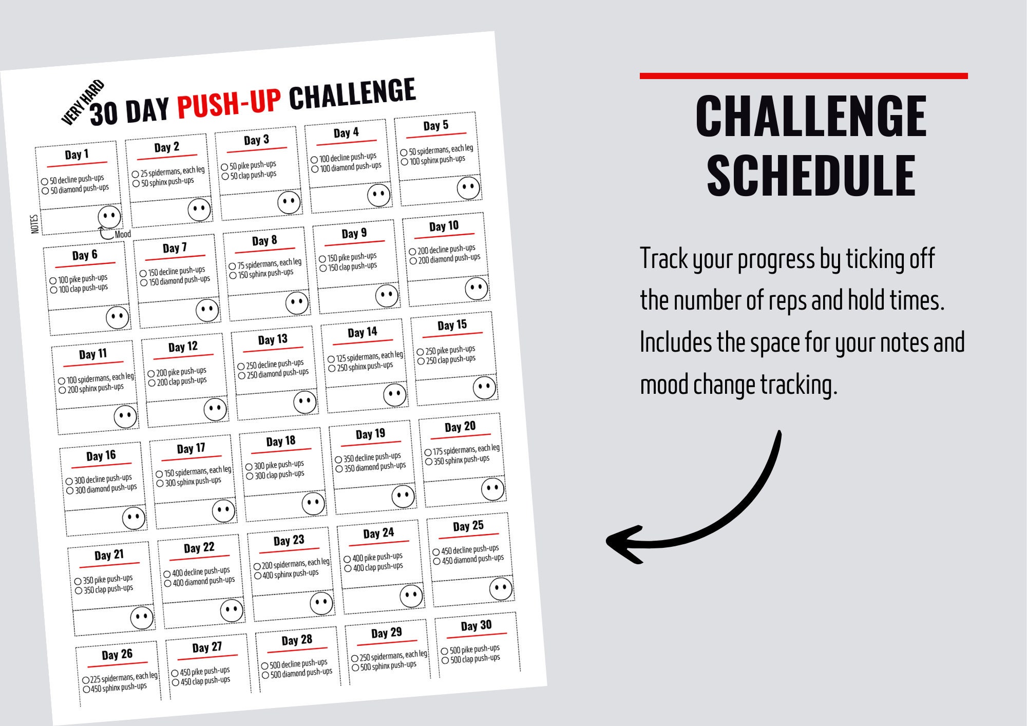 30 Day Pushup Challenge Printable