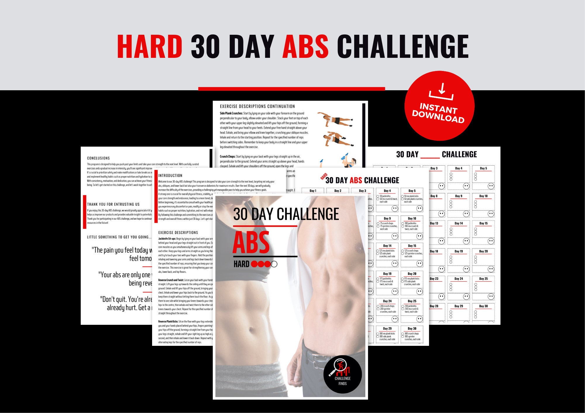 30 Day ABS Challenge for Men Women Printable Fitness Tracker With Complete Workout Plan Daily Exercise Routine for A Killer Core Etsy