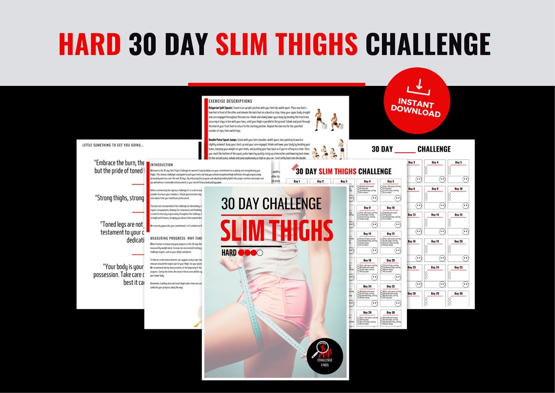 30 Day Slim Thighs Challenge for Women - Printable Fitness Tracker With ...