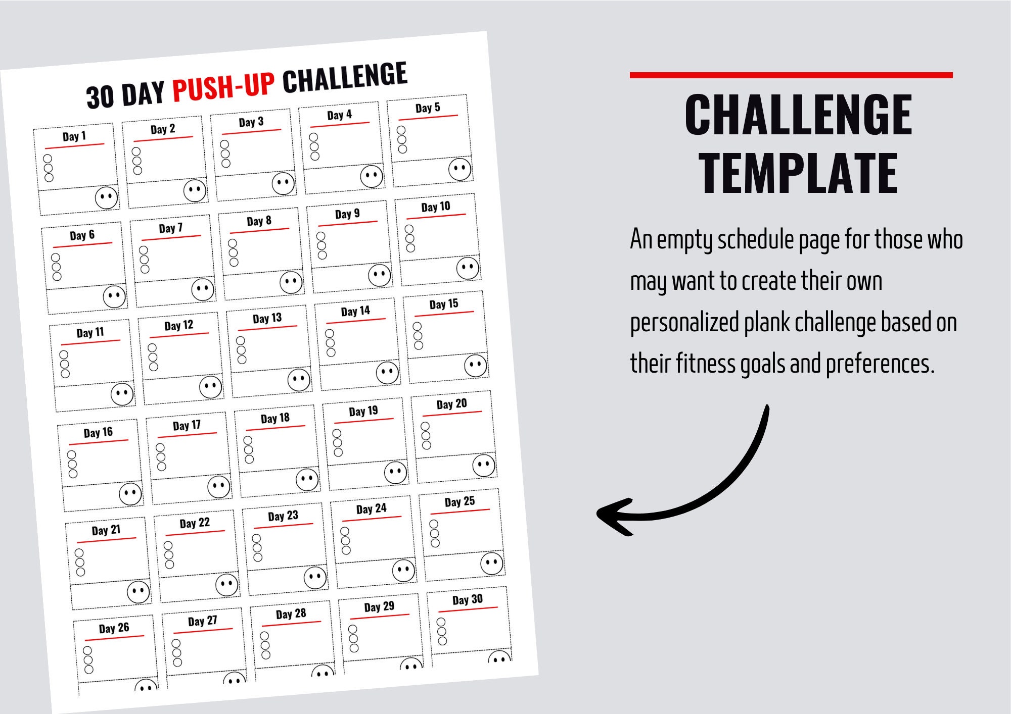 30 Day Easy Push Up Challenge Chart
