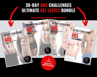 30 Day ABS Challenge Bundle for Men and Women - Instant Download Printable Fitness Workout Plan - Home Exercise PDF - No Equipment