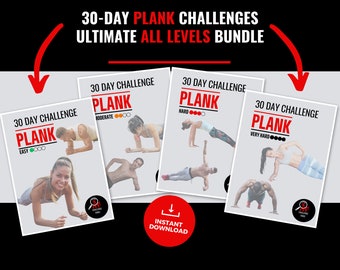 30 Day Plank Challenge Bundle for Men and Women - Instant Download Printable Fitness Workout Plan - Home Exercise PDF - No Equipment