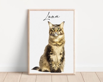 Benutzerdefinierte Aquarell Haustier Porträt, personalisierte Katze Hund Gedenkkunst