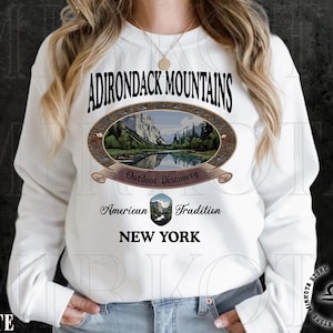 Retro Adirondack Mountains New York Sweatshirt, Vintage 90s Outdoor Discovery Graphic Crewneck, Nostalgia Hiking Old School Gift