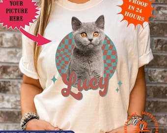 Custom Pet Portrait T-shirt, Vintage Style Personalized Dog Comfort Colors Shirt