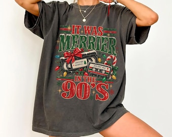 It Was Merrier In The 90s Shirt, 90s Christmas Shirt, Retro Christmas Tee, Vintage Holiday VHS Cassette Shirt, Nostalgic Christmas Gift