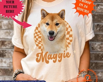 Custom Pet Portrait Comfort Colors T-Shirt, Retro Dog Memorial Gift