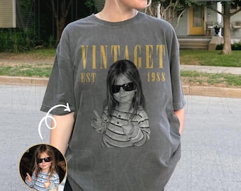 Personalised Vintage Photo And Year Shirt, Custom Picture Birthday Shirt, 30th Birthday Gift, 40th Birthday Gift, Retro 30th Birthday Shirt