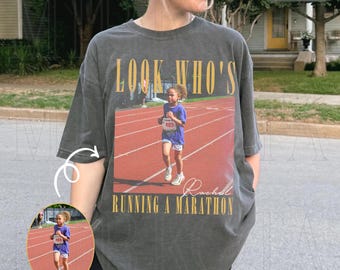 Custom Vintage Photo Runner Shirt, Marathon Crew Shirt Look Who's Running A Marathon,Marathon Support Shirt, Family Matching Race Day Shirts