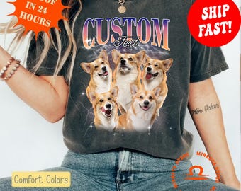 Custom Comfort Colors Vintage Rap PET Shirt Pet Photo + Name  Custom Dog Portrait Personalized Shirt Custom T Shirts Cat Shirt 90's Tee