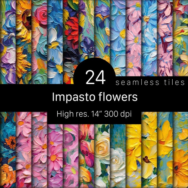 Impasto Flowers - seamless tiles - digital download