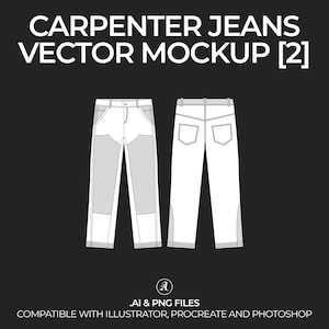 Carpenter Trouser Pants Vector v2 Mockup Streetwear and Fashion Tech Pack Illustrator Technical Drawing Template Design - Digital File