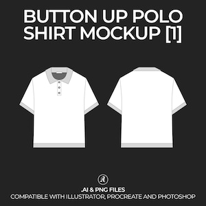 Polo Shirt Short Sleeve Vector Mockup Streetwear and Fashion Tech Pack Illustrator Technical Drawing Template Design - Digital File