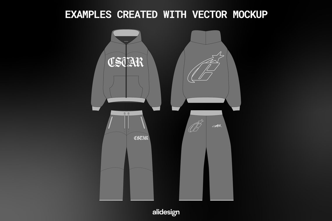 Streetwear Zip up Tracksuit Vector Mockup Streetwear and Fashion Tech ...