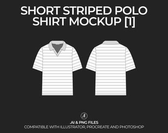 Striped Short Sleeve Polo Shirt Vector Mockup: Fashion Tech Pack (Digital File)