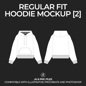 Regular Fit Hoodie Vector Mockup Streetwear and Fashion Tech Pack Illustrator Technical Drawing Template Design - Digital File