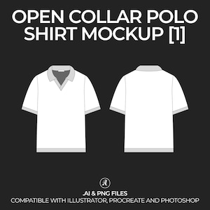 Open Collar Polo Shirt Vector Mockup Streetwear and Fashion Tech Pack Illustrator Technical Drawing Template Design - Digital File