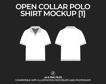 Open Collar Polo Shirt Vector Mockup Streetwear and Fashion Tech Pack Illustrator Technical Drawing Template Design - Digital File