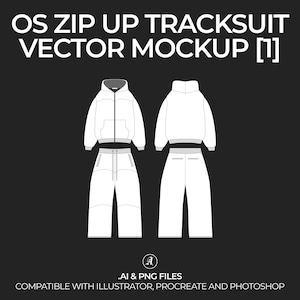 Streetwear Oversized Zip Up Tracksuit Vector Mockup Streetwear and Fashion Tech Pack Illustrator Drawing Template Design - Digital File