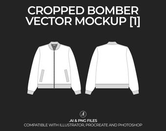 Cropped Bomber Jacket Mockup Streetwear and Fashion Tech Pack Illustrator Technische Zeichnung Template Design - Digitale Datei