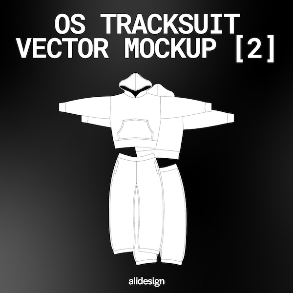 Streetwear Oversized Tracksuit Vector Mockup Streetwear and Fashion Tech Pack Illustrator Technical Drawing Template Design - Digital File