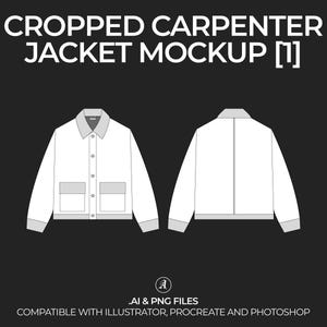 Cropped Carpenter Jacket Vector Mockup Streetwear and Fashion Tech Pack Illustrator Technical Drawing Template Design - Digital File